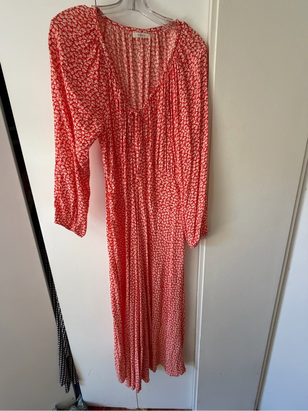 Doen Floral Print Midi Length Dress Vibrant Red